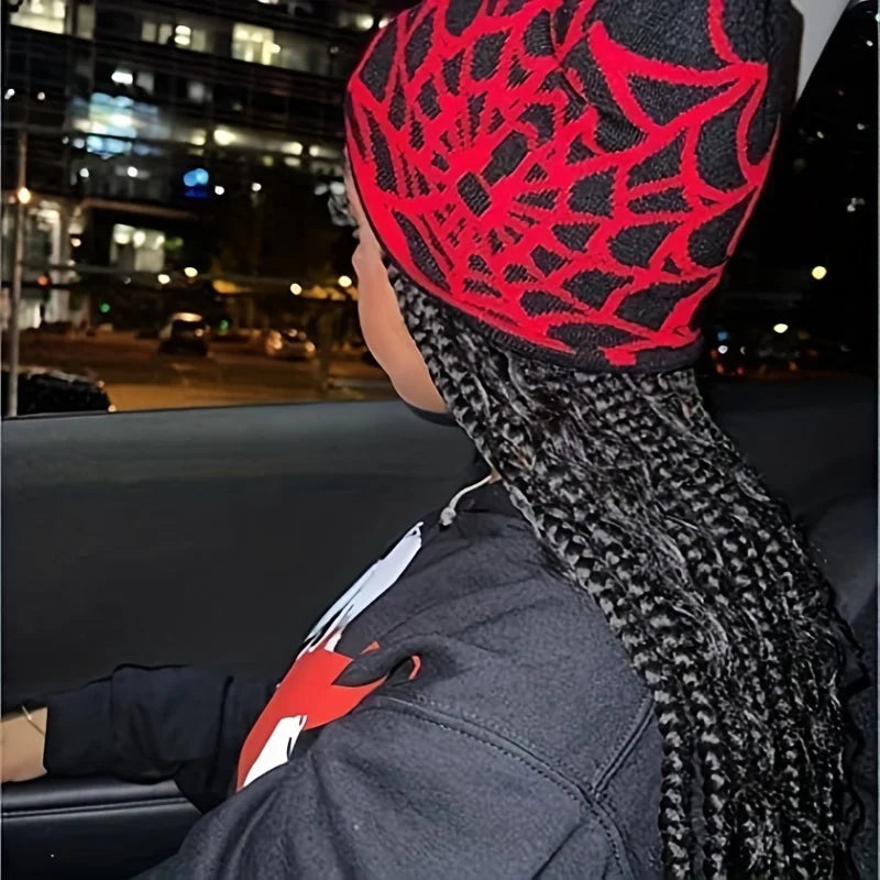 Goth Spider Web Beanies: Y2K Knitted Cap