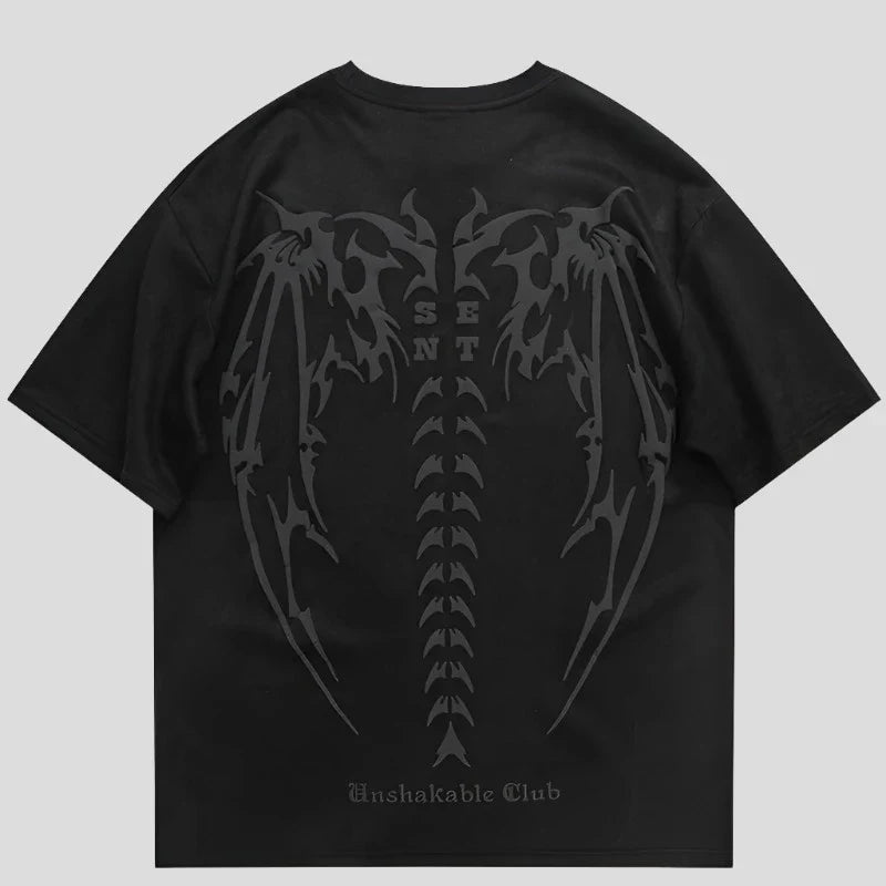 Suede Devil Wings Skeleton T Shirt