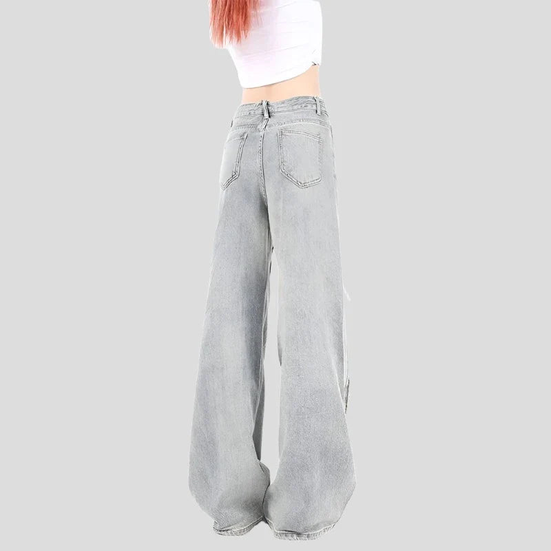 Blue Baggy Jeans with Five-Point Star Design