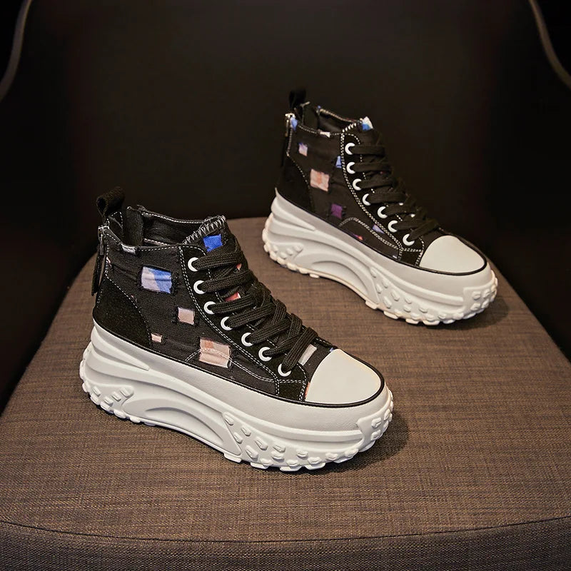 8cm Genuine Leather Chunky Platform Sneakers for Women