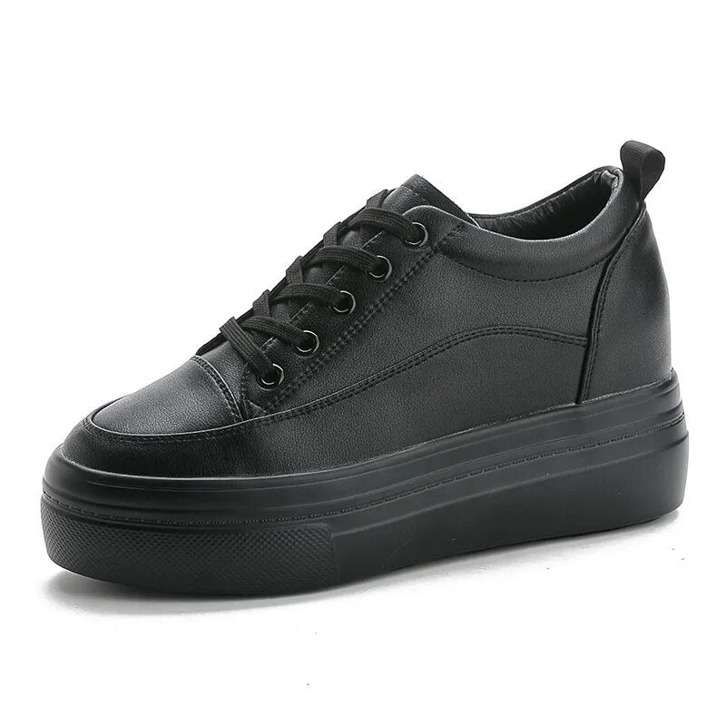 8cm Genuine Leather Women's Platform Sneakers