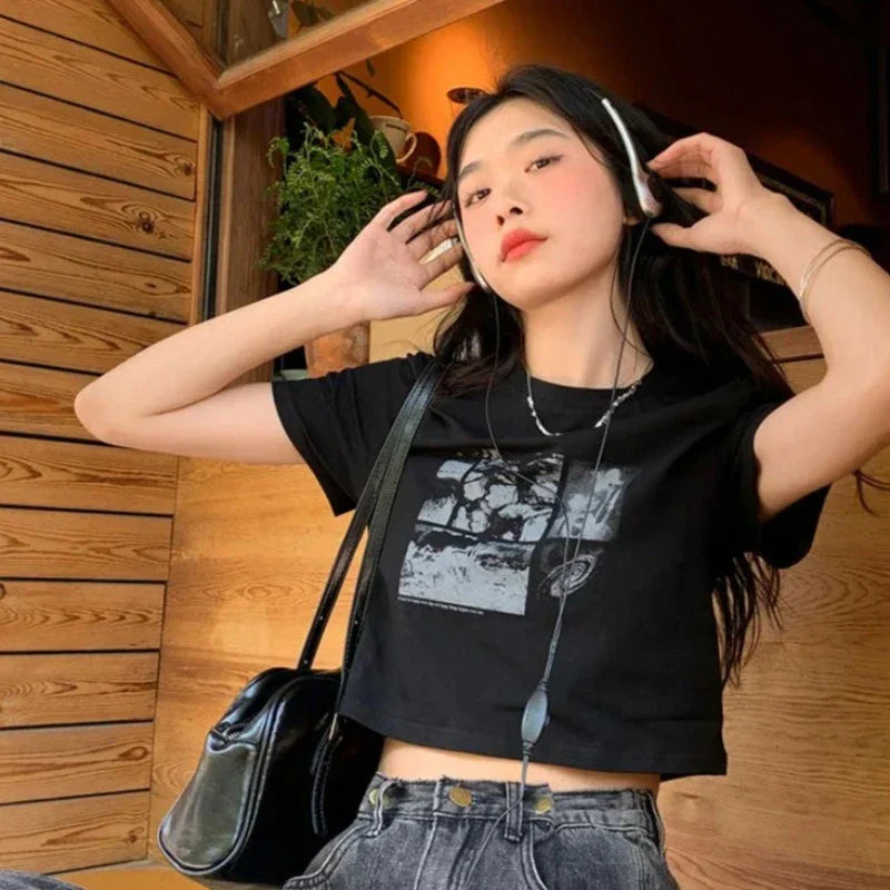 Graphic Cotton Crop Tops for Women