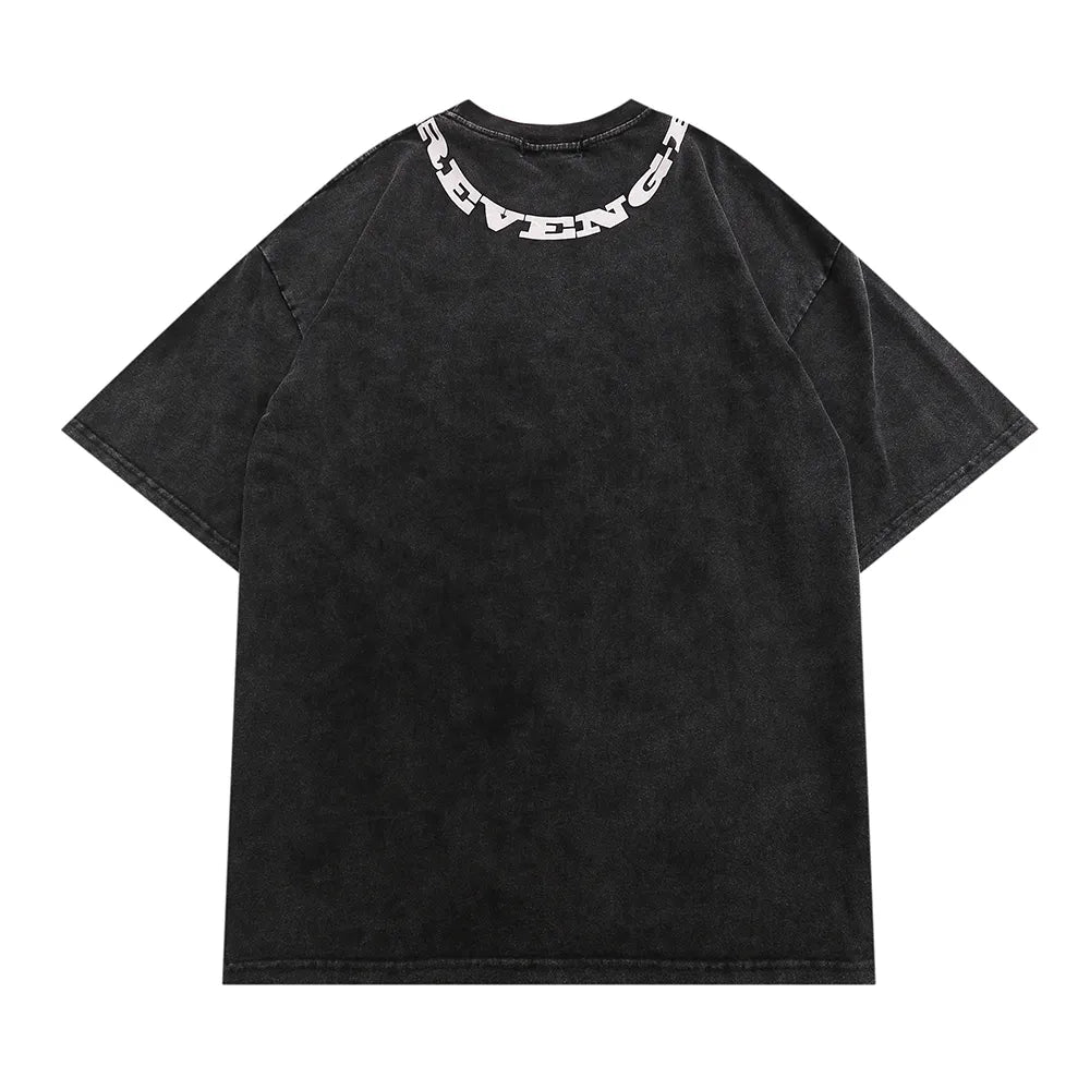 Washed Black T shirt - Off-Shoulder Cotton