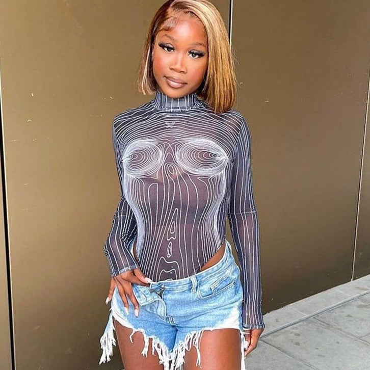 KAREN MESH PRINTED BODYSUIT