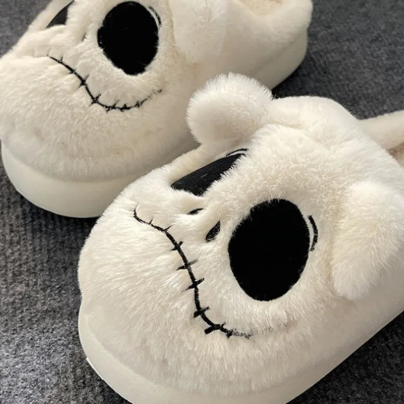 Women's Soft Plush Slippers with Skull Head Design