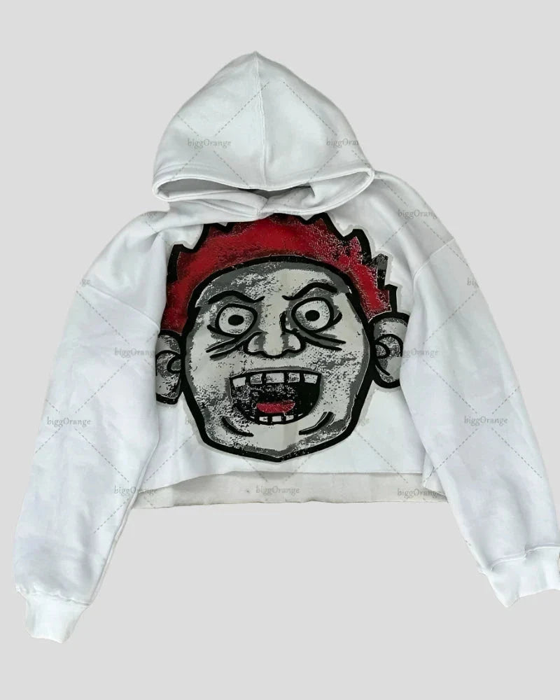 Big Head Cartoon Print - Pullover Hoodie