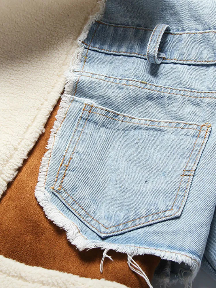 Chic Women's Wool Slim Patchwork Denim Jacket