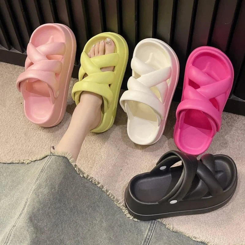 Slide Sandals: Heightened with Crossover for Women