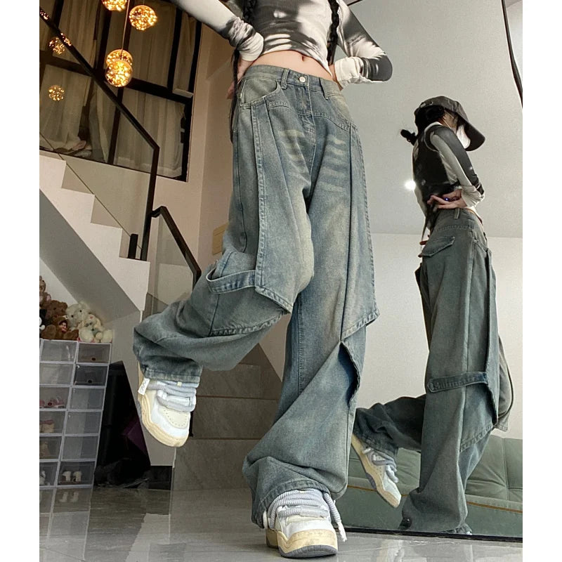 Baggy Blue Jeans High Waist Wide Leg