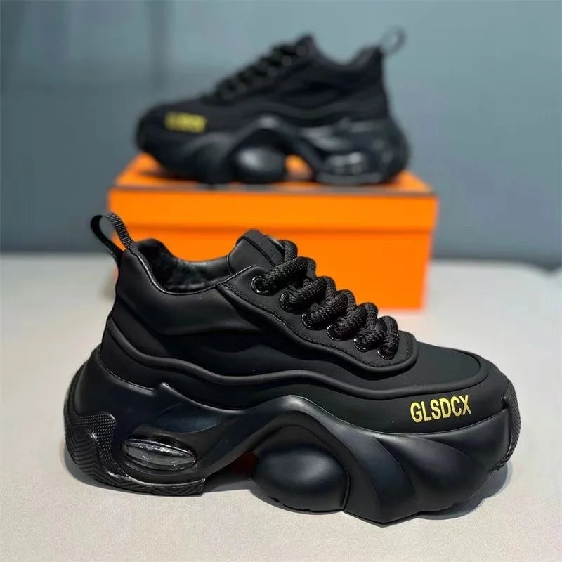 Microfiber Leather Upper Increased Platform Stylish Sneakers