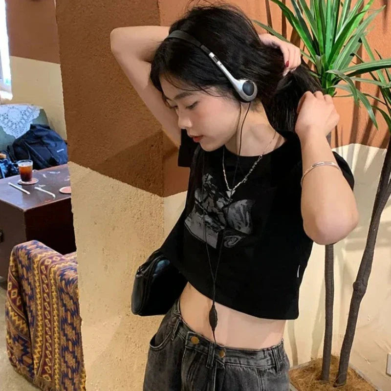 Graphic Cotton Crop Tops for Women