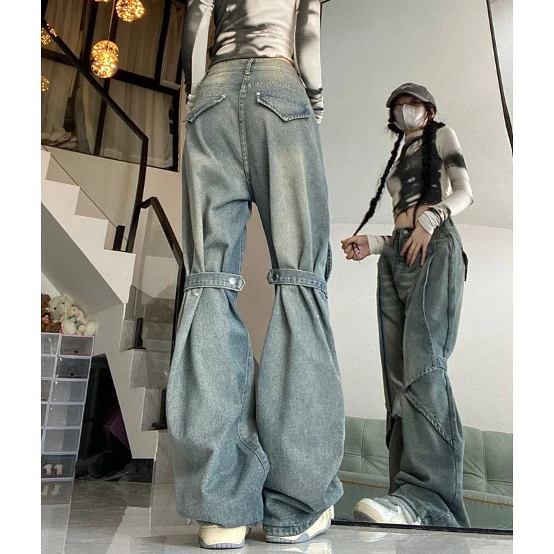 Baggy Blue Jeans High Waist Wide Leg