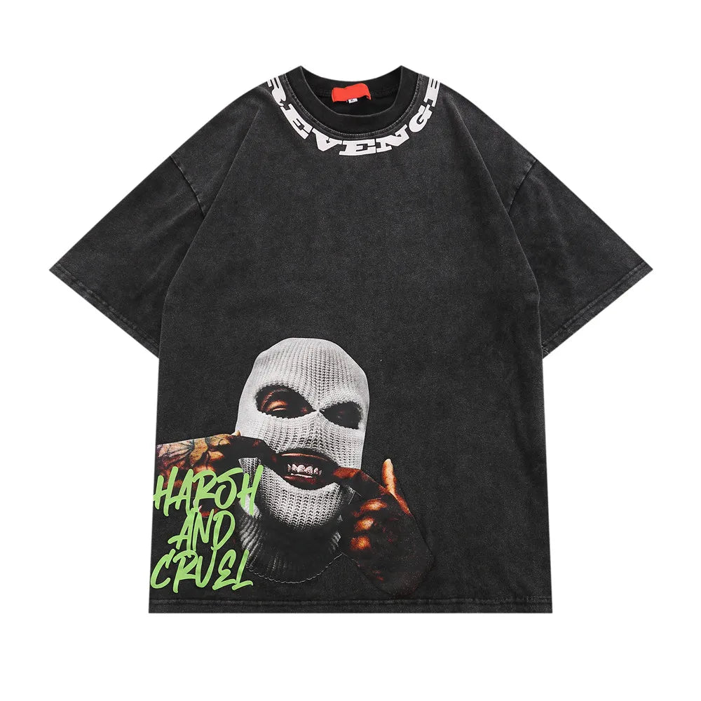 Washed Black T shirt - Off-Shoulder Cotton