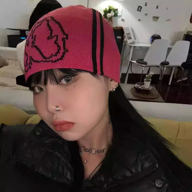 Letter Knit Beanie: Y2K Streetwear - Korean Fashion