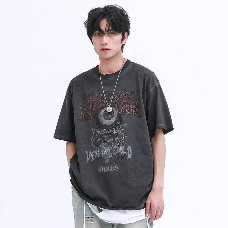 Enigmatic Gaze: Men's Oversized Evil Eye Graphic Print T-Shirt