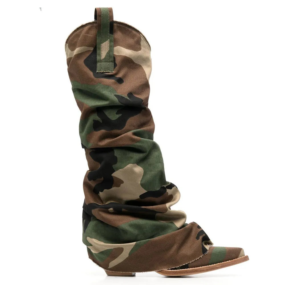 Steve Madden Inspired Denim Wedge-Soled Sleeve Knee Boots