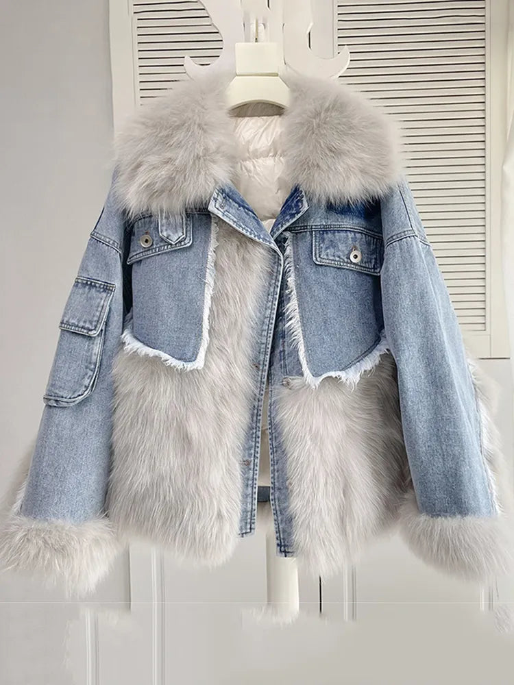 Detachable Fur Denim Jacket for Women