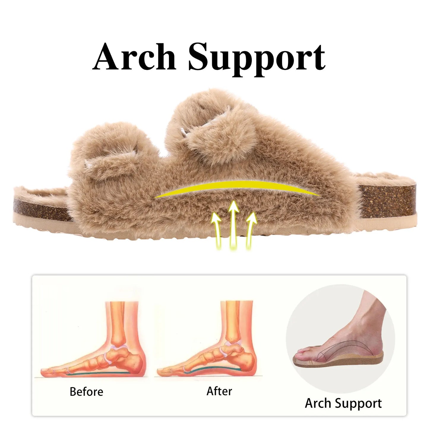 Cork Sole Slippers for Women with Furry Lining