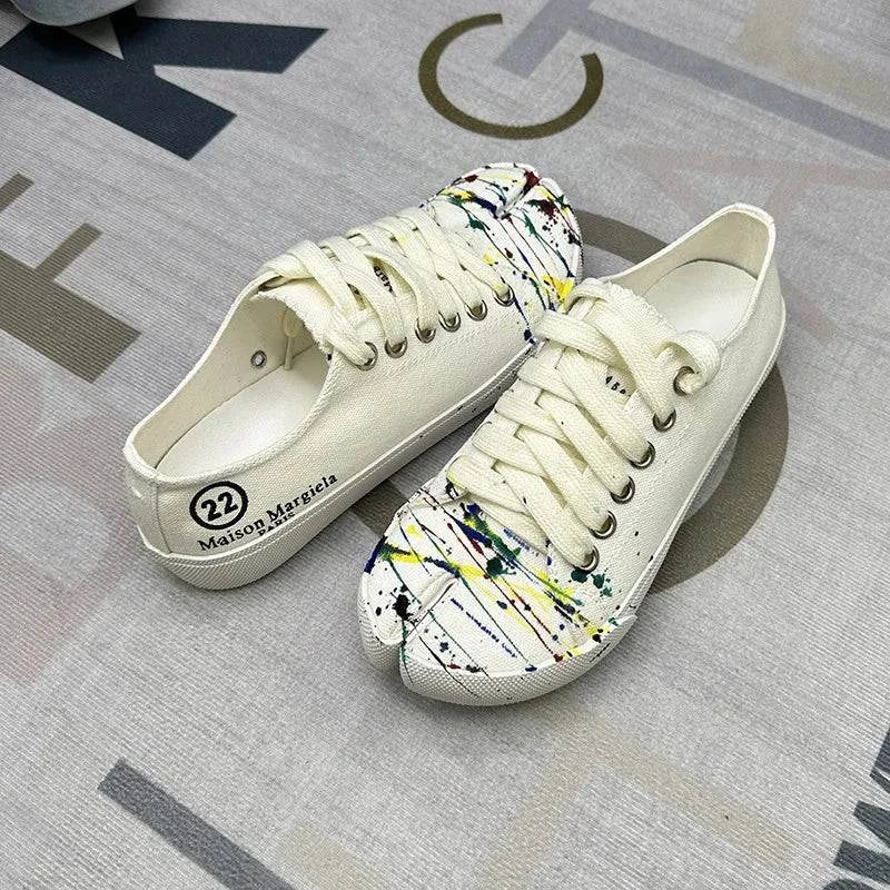 Tabi Sneakers: Splashing Ink Canvas - Women's Split Toe Shoes