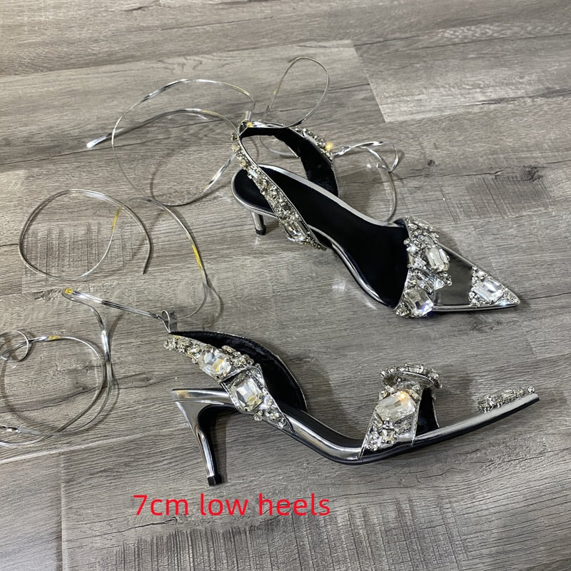 Tom Ford Inspired Chunky Rhinestone Metallic Sandals