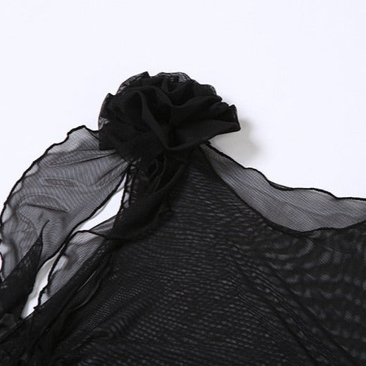 KATE MESH RUFFLE FLOWER DECORATED TOP