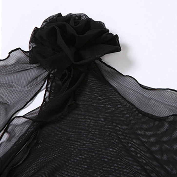 KATE MESH RUFFLE FLOWER DECORATED TOP