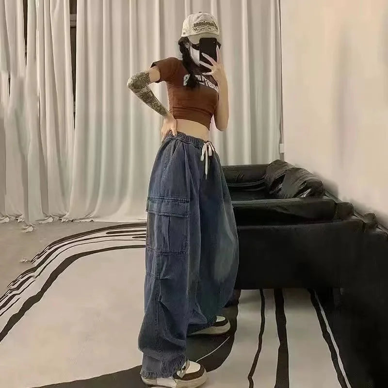 2000 Y2K: Baggy Cargo Wide Leg Pants - Grunge Streetwear for Women