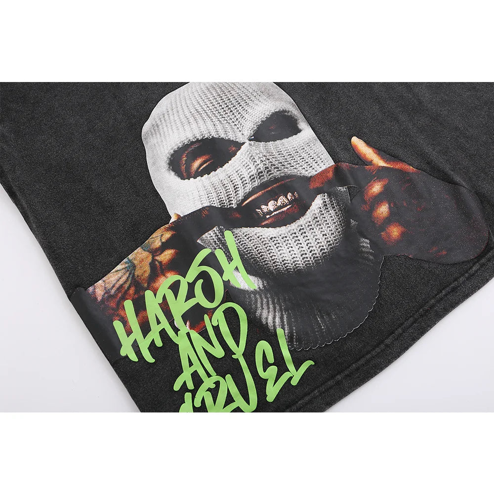 Washed Black T shirt - Off-Shoulder Cotton