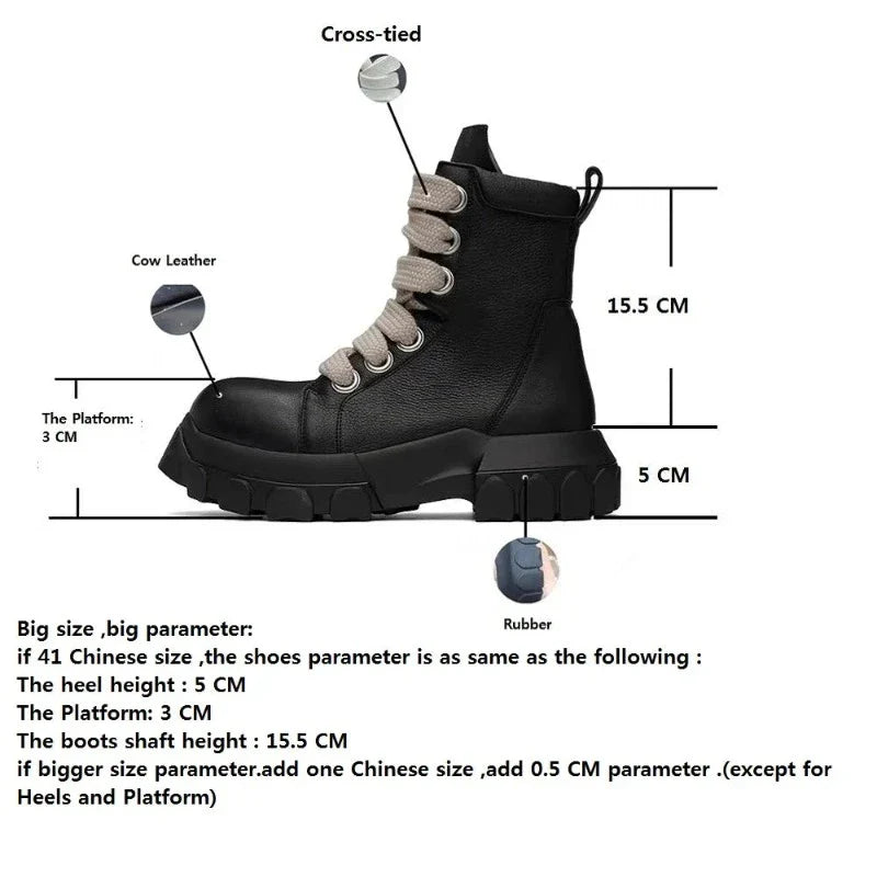 Style Cross-Tied Chunky Bottom Leather Men's British Ankle Boots