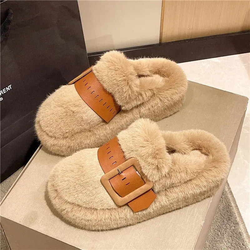Fluffy Platform Slippers for Women