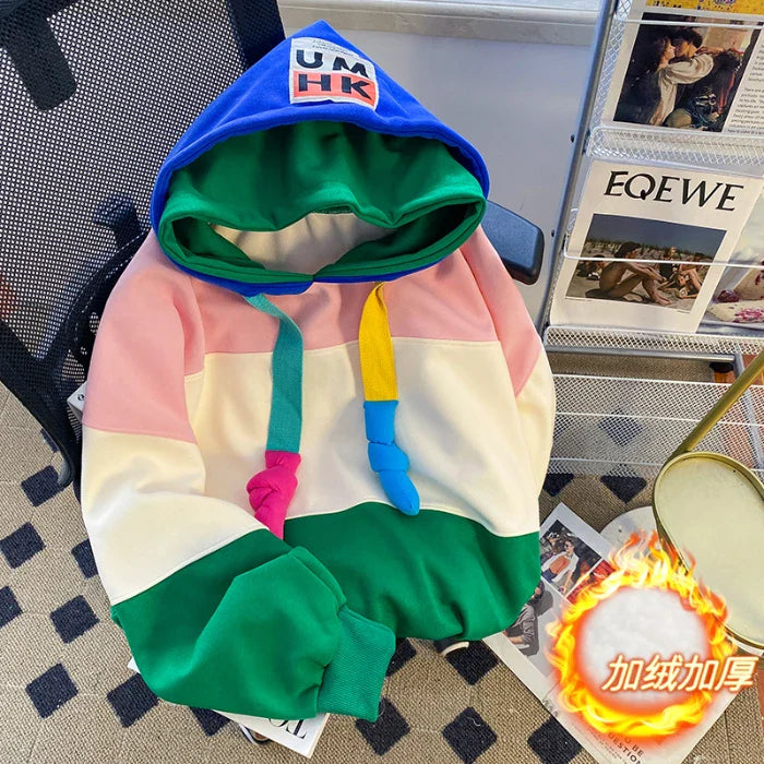 Oversize Contrast Fleece Hoodie for Women