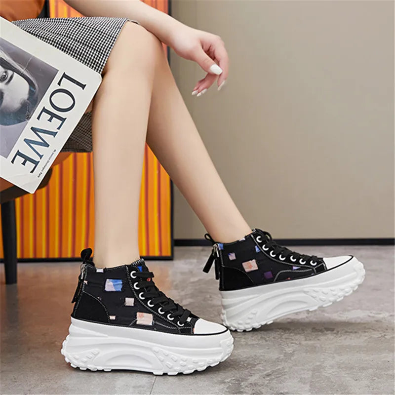 8cm Genuine Leather Chunky Platform Sneakers for Women