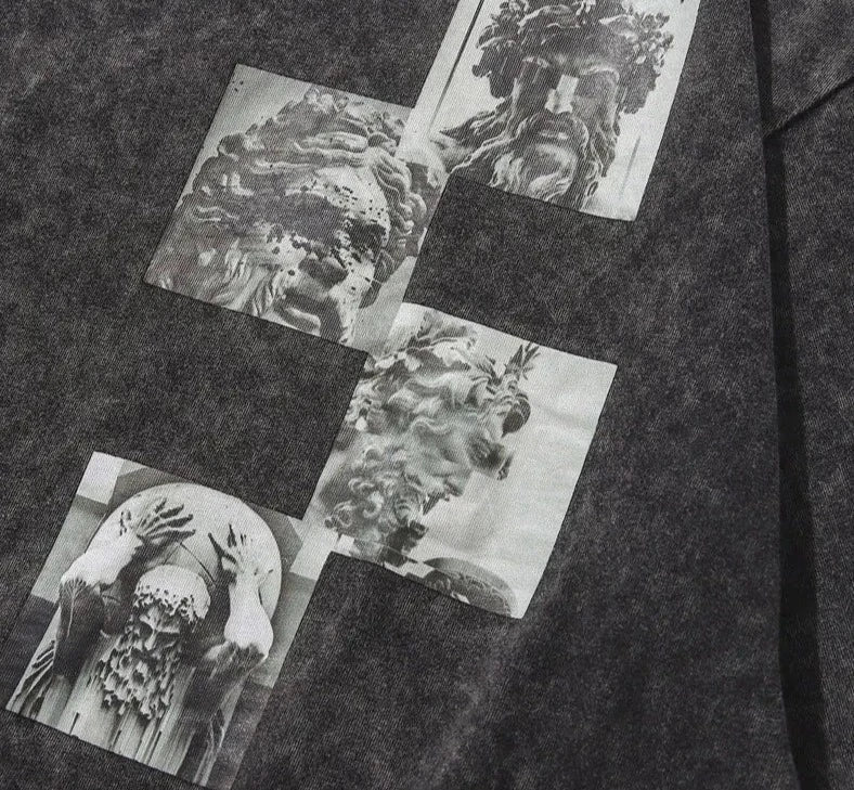 Distressed Acid Wash T Shirt - Cotton Goth Style for Men