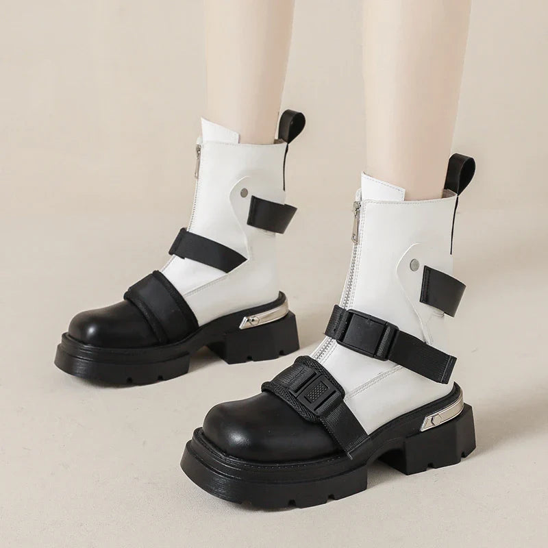 Chunky Platform Ankle Boots Trendy Belt Buckle Accent