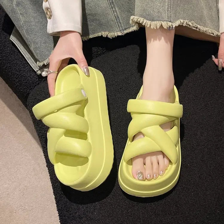 Slide Sandals: Heightened with Crossover for Women