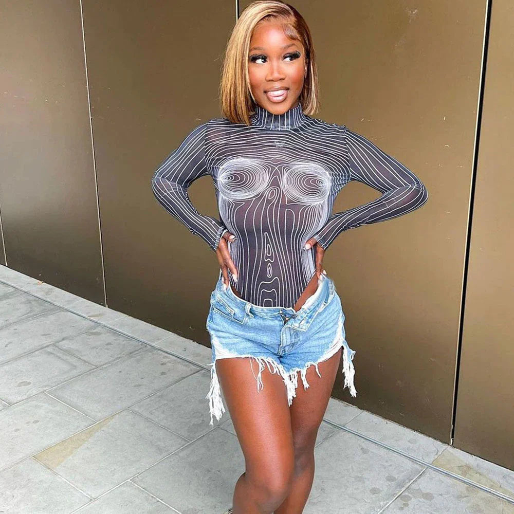 KAREN MESH PRINTED BODYSUIT