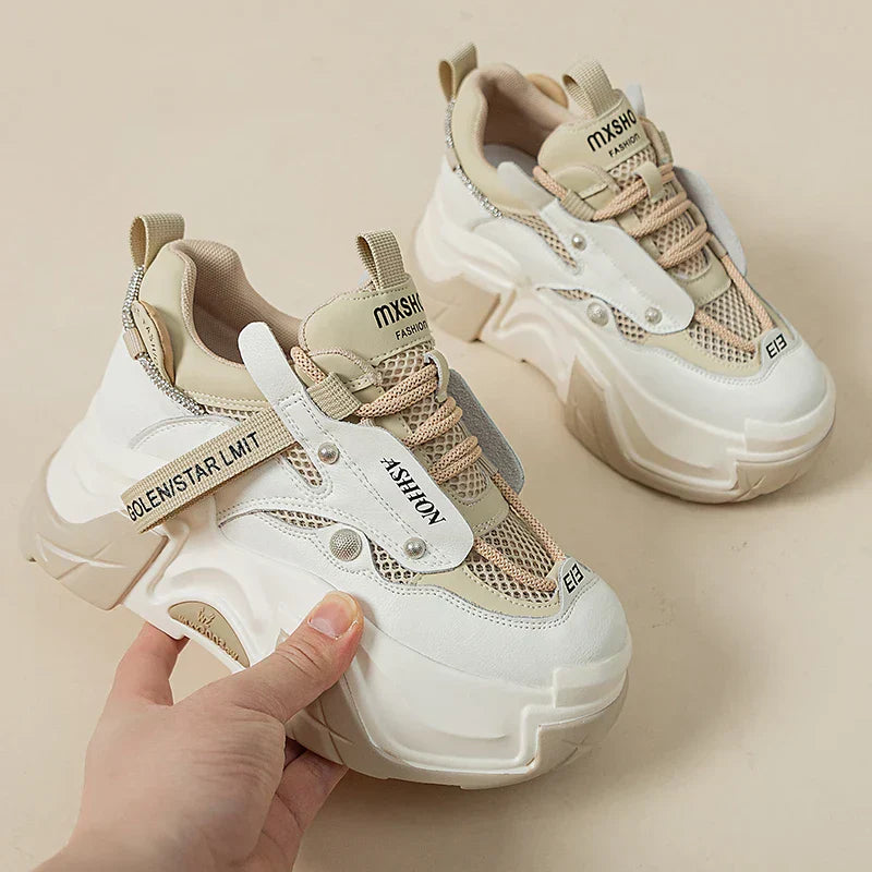 6CM Chunky Sneakers: Lace-Up Air Mesh Shoes for Women