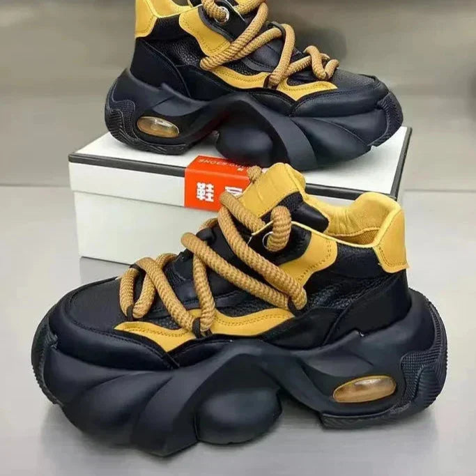 Microfiber Leather Upper Increased Platform Stylish Sneakers