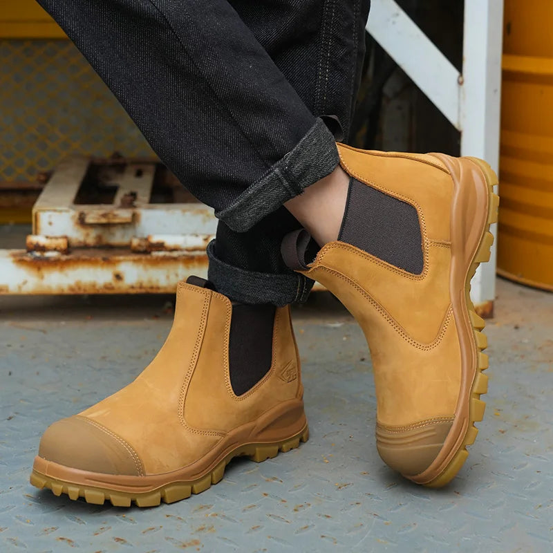 Leather Work Safety Chelsea Boots for Men