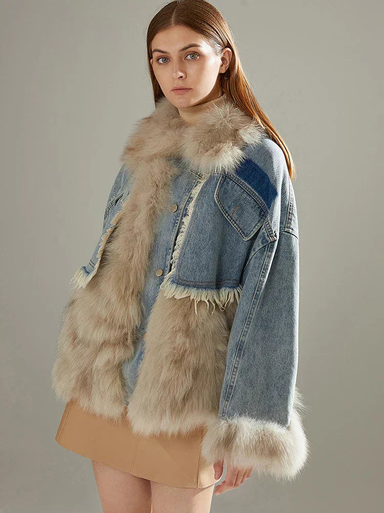 Detachable Fur Denim Jacket for Women