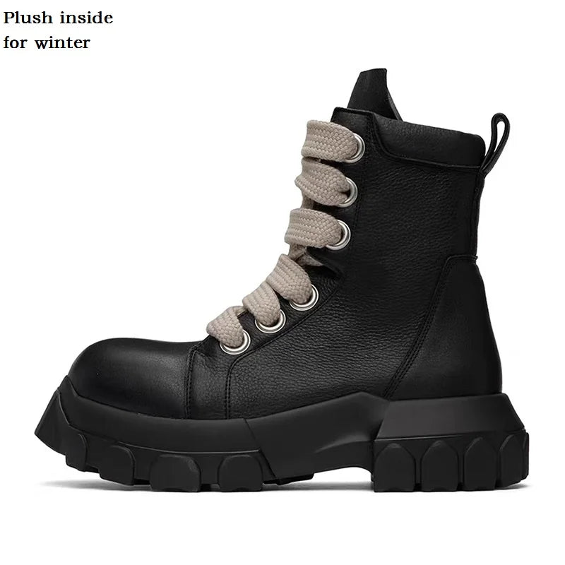 Style Cross-Tied Chunky Bottom Leather Men's British Ankle Boots