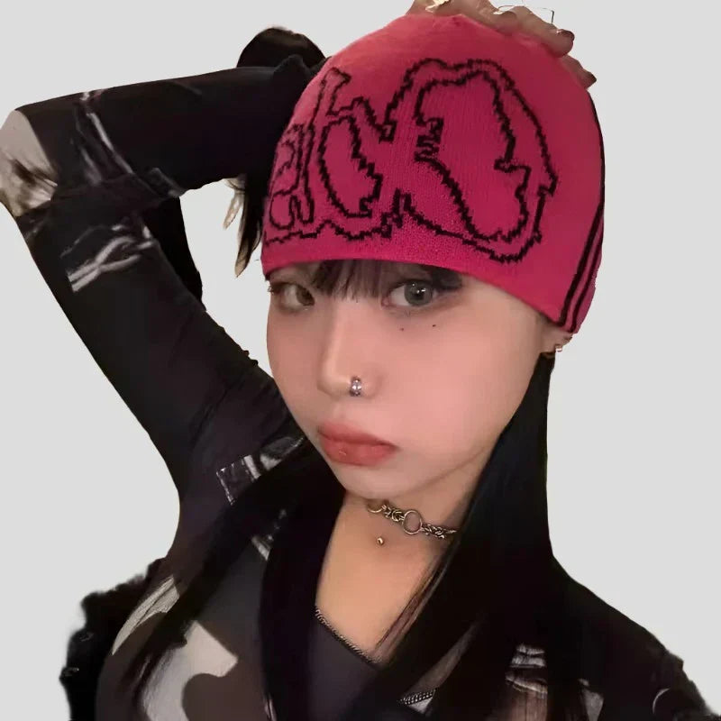 Letter Knit Beanie: Y2K Streetwear - Korean Fashion