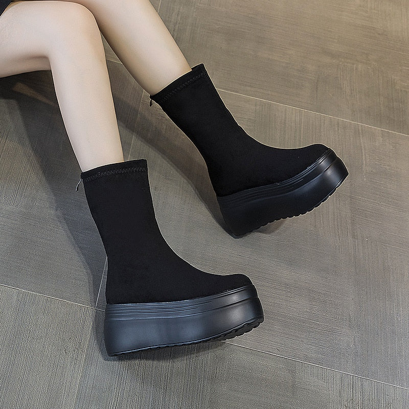 8cm Suede Platform Boots for Women