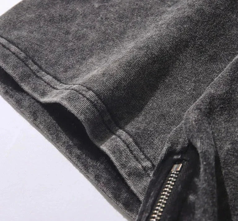 Distressed Acid Wash T Shirt - Cotton Goth Style for Men