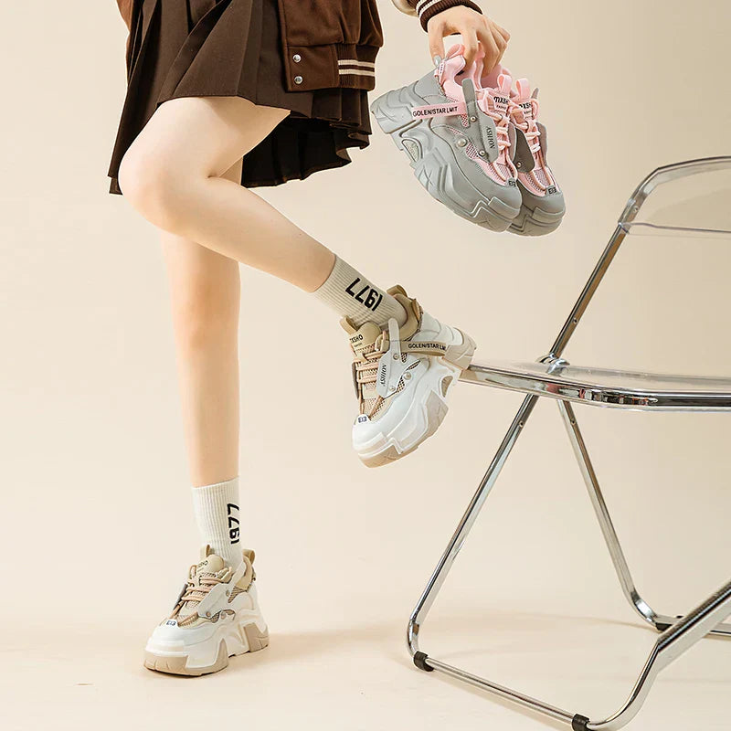 6CM Chunky Sneakers: Lace-Up Air Mesh Shoes for Women