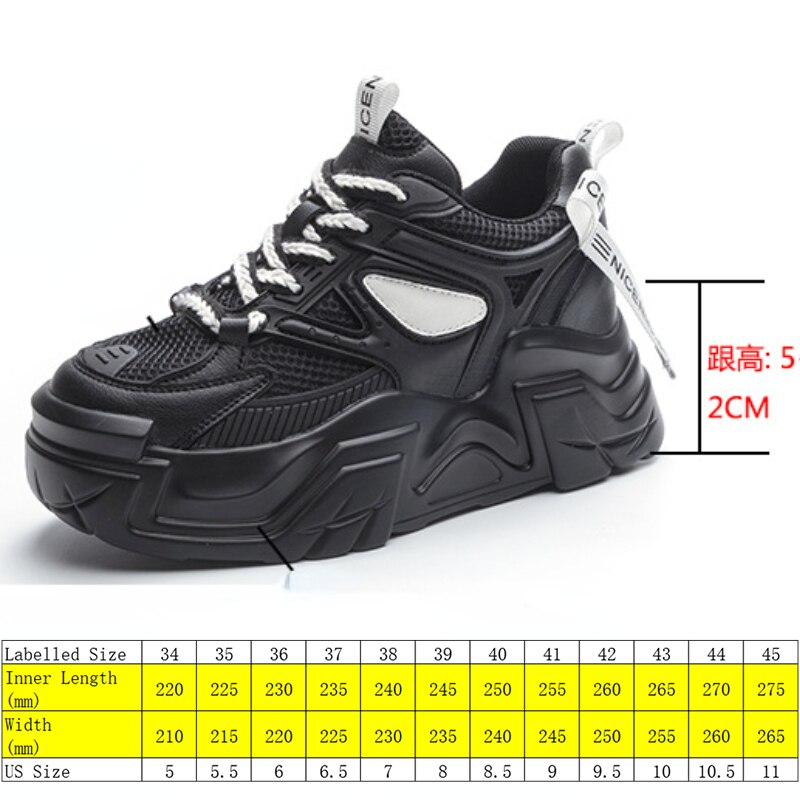 Women's 7cm Air Mesh Leather Chunky Platform Sneakers