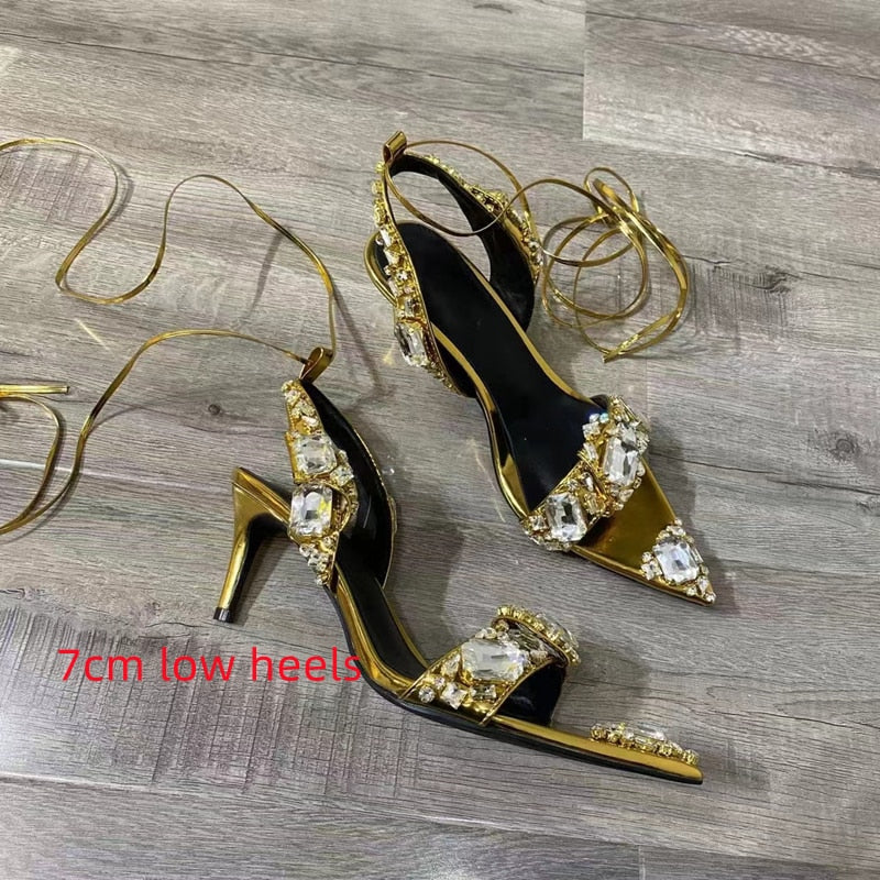 Tom Ford Inspired Chunky Rhinestone Metallic Sandals