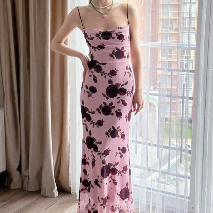 JAMI ROSE PRINT BACKLESS LACE UP MAXI DRESS