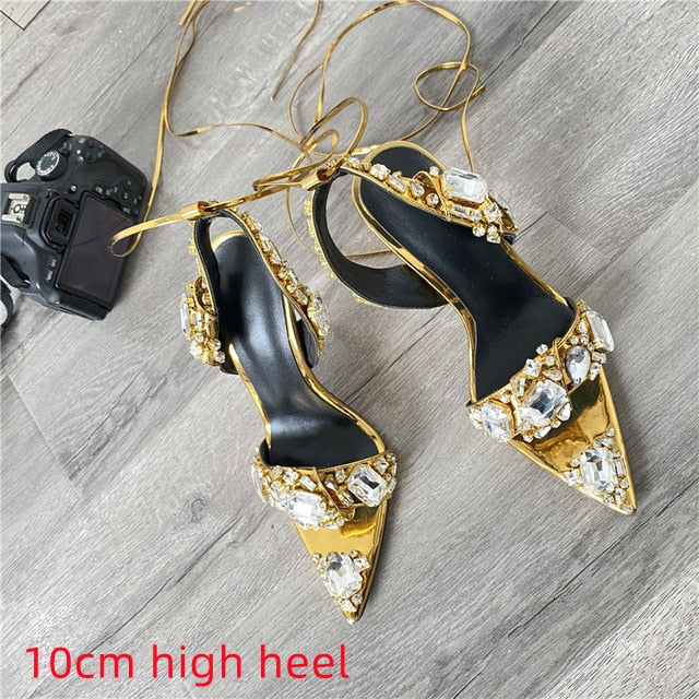Tom Ford Inspired Chunky Rhinestone Metallic Sandals