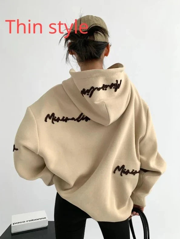 Fleece Letter Embroidery Hooded Unisex Sweatshirts